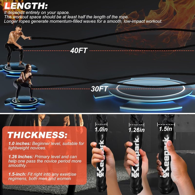 Keepark Battle Ropes for Home Gym 1 Inch Diameter 30FT Length Workout Rope Exercise Rope Training Ropes with Protective Sleeve for Kids Men Women Exercise Fitness & Strength Training - Image 5